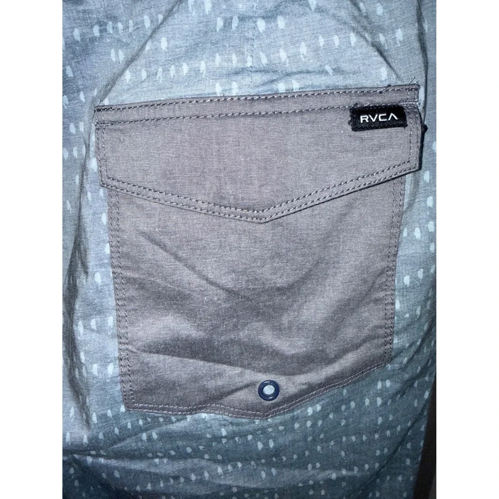 RVCA Mens Board Shorts Size 34 Grey Blue Patterned Swim Trunks Surf Shorts